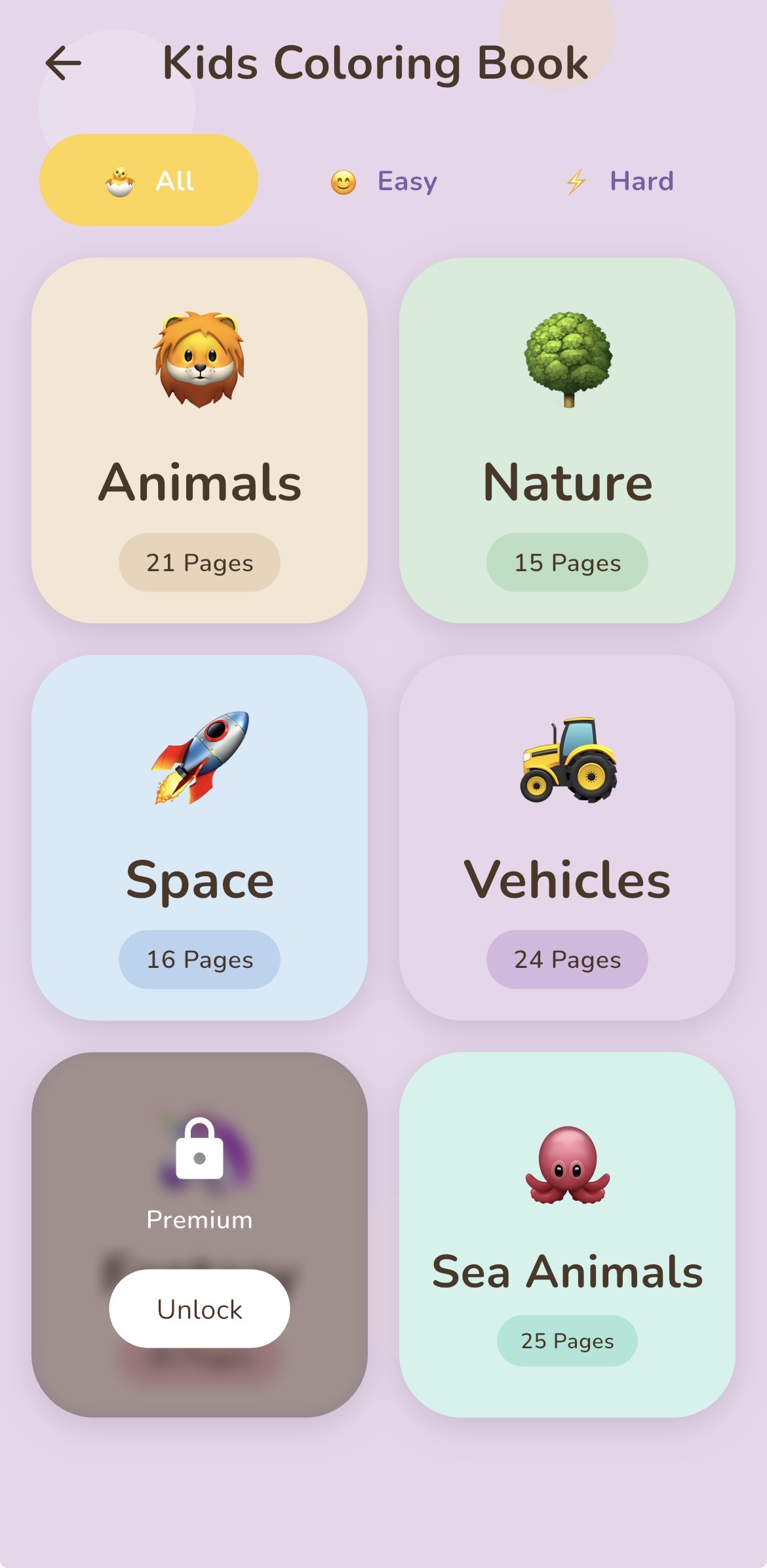 Colorise categories for animals, nature, space, vehicles, and sea animals
