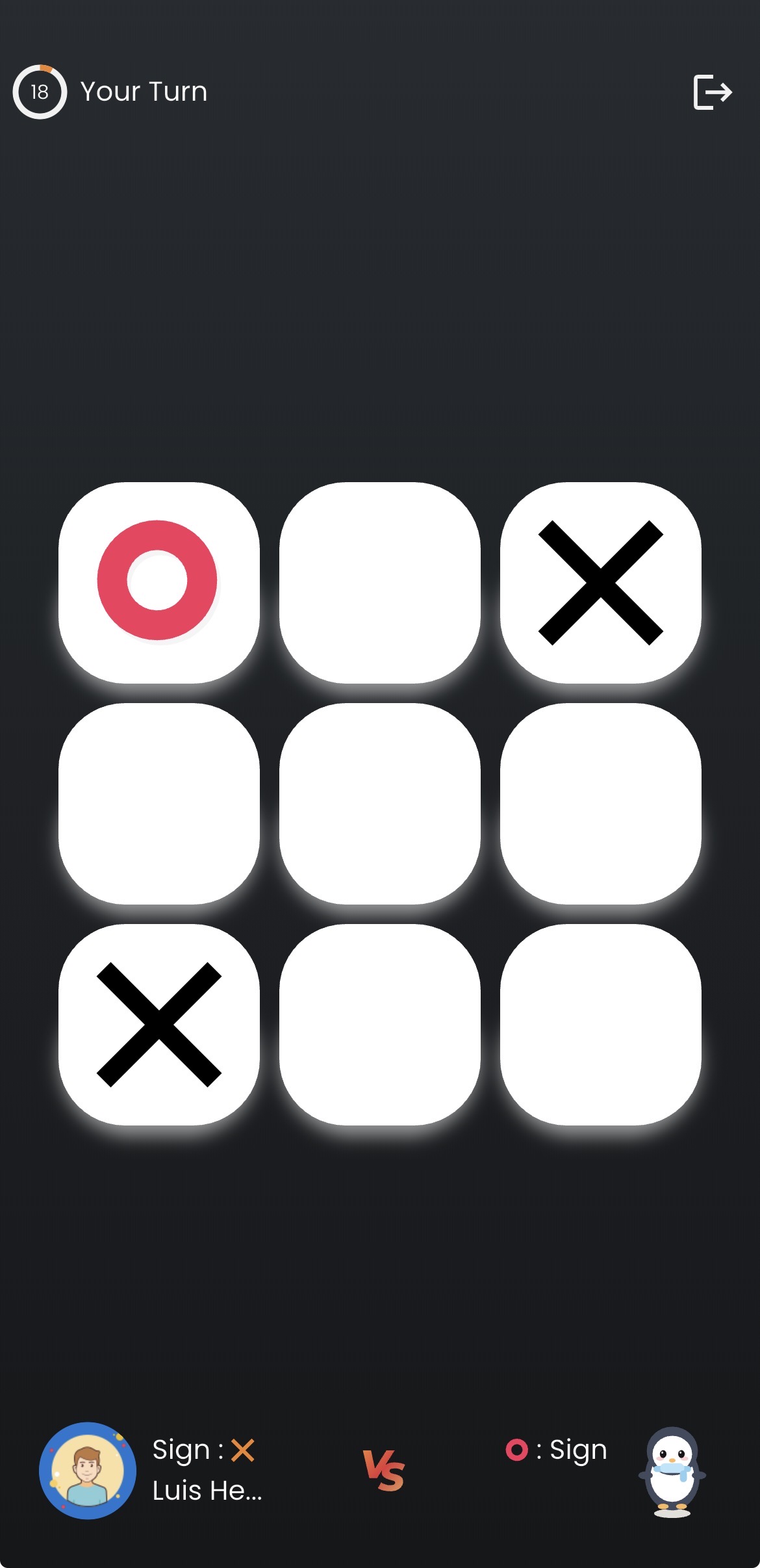 Xo Arena match on a 3 by 3 board